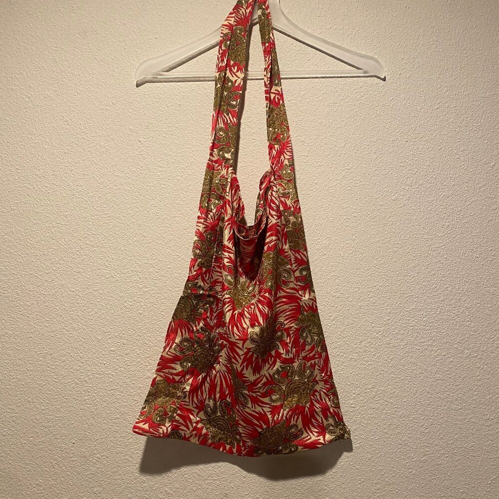 Silky‎ Red Gold Tropical Print Tote Bag Summer Resort Wear 16x14